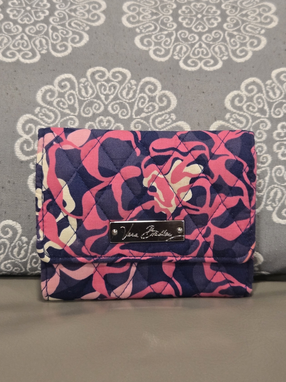 Vera Bradley Pink & Navy Quilted Fold Wallet